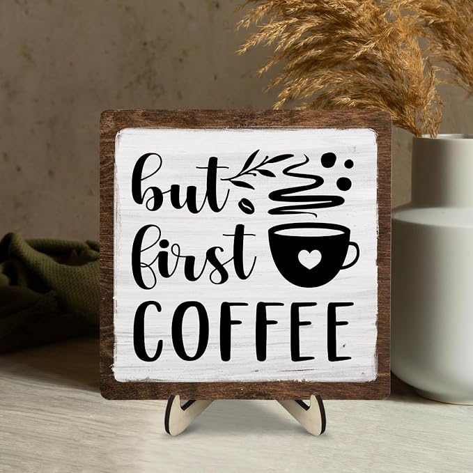 Vintage Coffee Bar Wooden Plaque Desk Sign, Farmhouse Wood Plaque Tabletop Decor - Image 5
