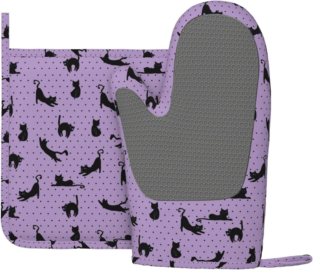 Black Cat Oven Mitts and Pot Holders Sets of 4,Resistant Hot Pads with