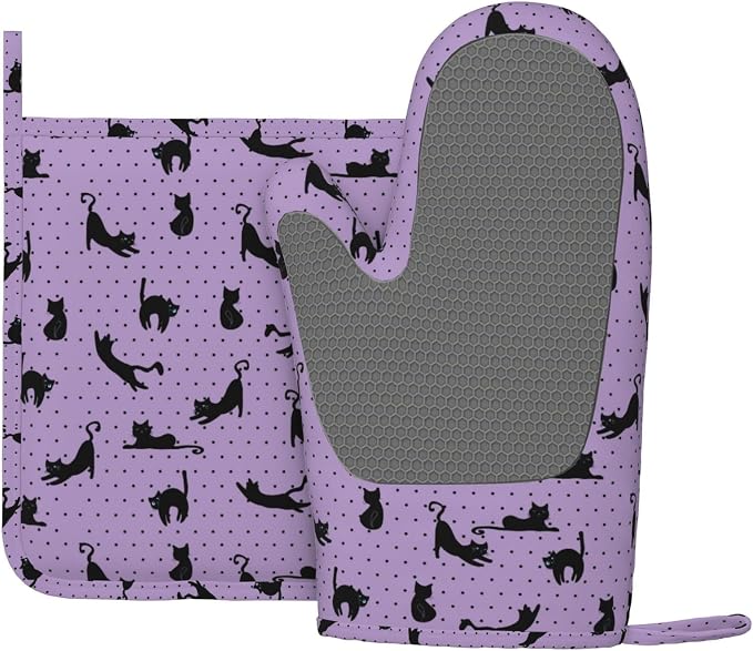 Black Cat Oven Mitts and Pot Holders Sets of 4, Resistant Hot Pads - Image 2