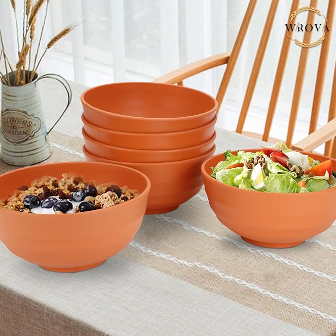 Wrova Wheat Straw Bowls Set 60 OZ Unbreakable Large Cereal Bowls Set of 6 - Image 7