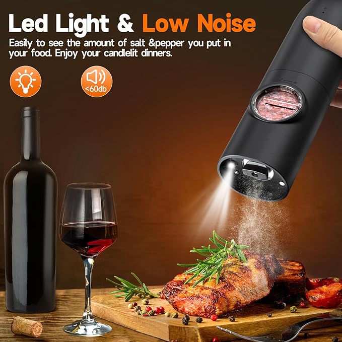 Electric Salt and Pepper Grinder Set, USB Rechargeable One Hand Operation - Image 5