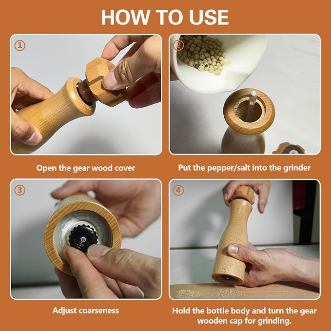 Wooden Salt And Pepper Grinder Set –【Gear-Shape Knob & Effortless Grinding】8 - Image 6