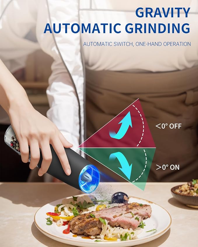 CIRCLE JOY Gravity Electric Salt and Pepper Grinder Set Automatic Salt and - Image 2