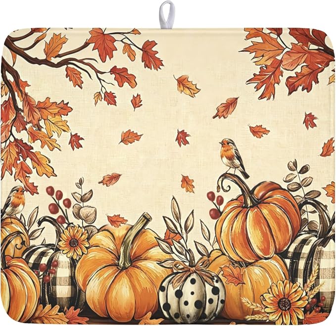 Fall Orange Pumpkin Dish Drying Mat by Unknown