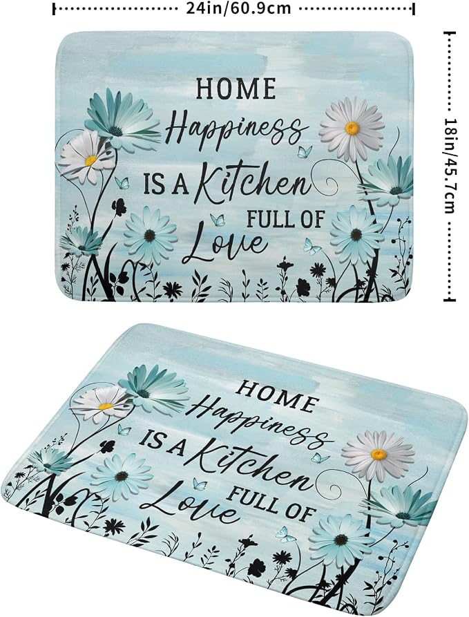 Blue Daisy Dish Drying Mat 18x24 Inch Love Kitchen Absorbent Microfiber - Image 2