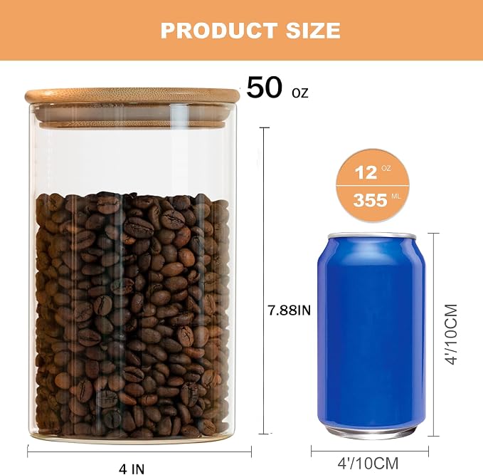 Liuruiyu 50oz Glass Food Storage Jars Set of 6, Glass Storage Containers Clear - Image 2