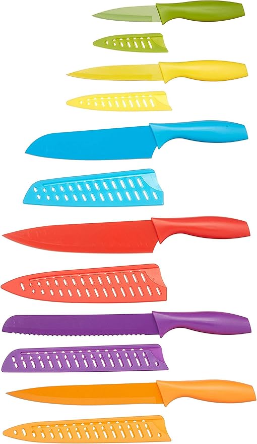 Amazon Basics Color-Coded Dishwasher Safe Kitchen Knife Set, 12-Piece by AmazonBasics
