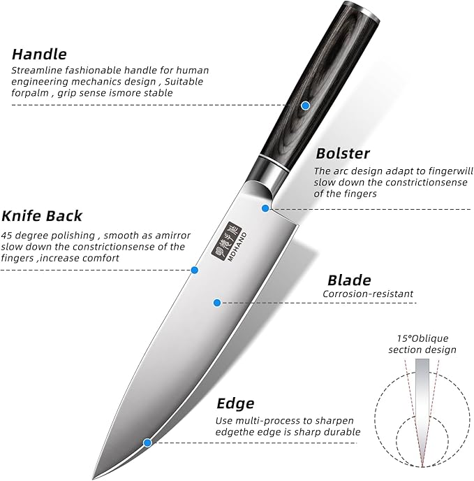 MDHAND Chef Knife Set with Roll Bag, High Carbon Stainless Steel Japanese - Image 3