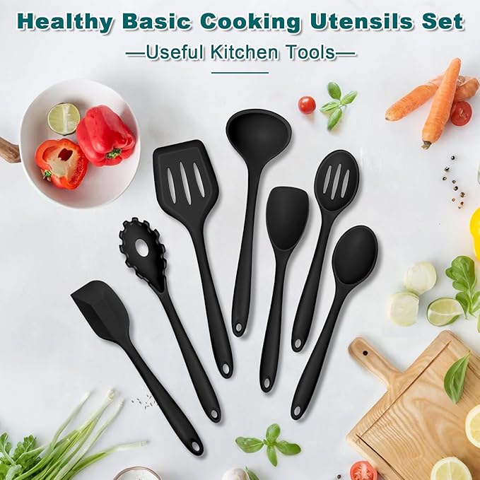 TeamFar Silicone Cooking Utensil Set of 7, Healthy & One-Piece, Anti-Heat & - Image 7