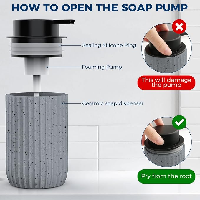 Ceramic Foaming Hand Soap Dispenser 2Pack，12 oz Bathroom Soap Dispensers， - Image 3