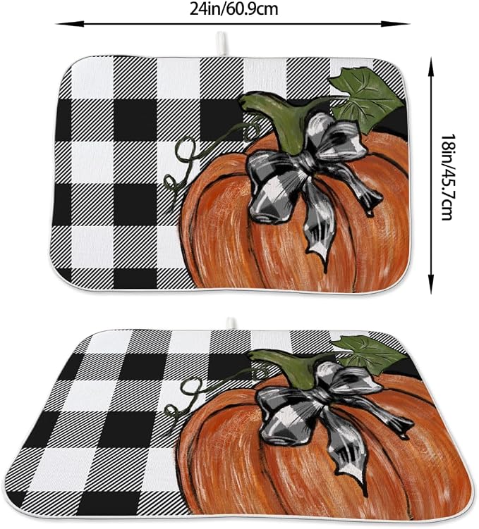 Fall Dish Drying Mat 18 x 24 Inch Thanksgiving Buffalo Plaid Pumpkin Drying Mat - Image 4