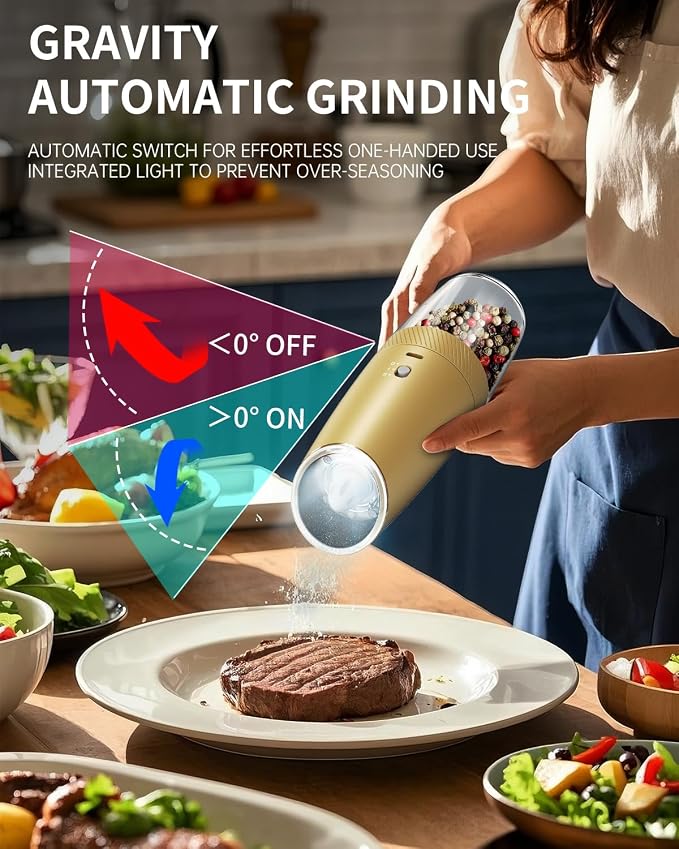 CIRCLE JOY 2-Speed Gravity Electric Pepper Grinder, Rechargeable Salt Grinder - Image 4