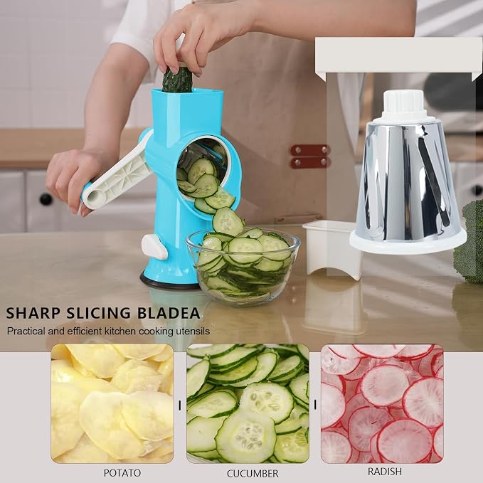 Rotary Cheese Grater with Handle-Versatile Cheese Grater Non-Slip Suction Base - Image 4