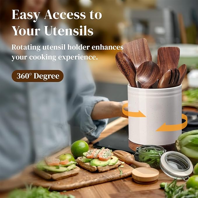 DOWAN 7.6" 360° Rotating Utensil Holder, Kitchen Utensil Holder - Image 3