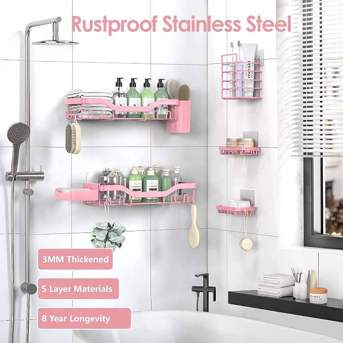 NESOMI Shower Caddy Adhesive Shower Organizer 7-Pack, Rustproof Stainless Steel - Image 5