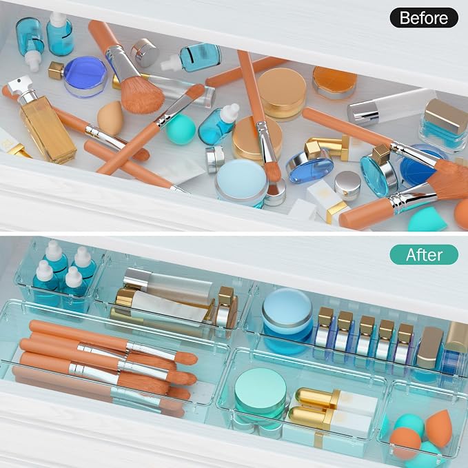 WOWBOX 6 Pack Clear Drawer Organizer Set, Acrylic Drawer Storage Trays - Image 4