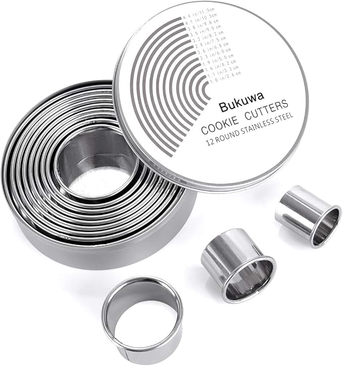 12 Pieces Round Cookie Biscuit Cutter Set, Graduated Circle Pastry Cutters by BUKUWA