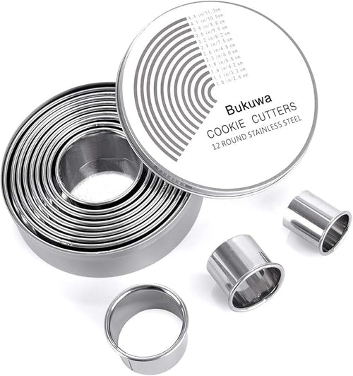 12 Pieces Round Cookie Biscuit Cutter Set, Graduated Circle Pastry Cutters by BUKUWA