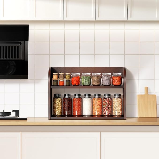 ROMGUAR CRAFT 2 Tier Bamboo Spice Rack, Countertop or Wall Mounting Wood Spice - Image 6