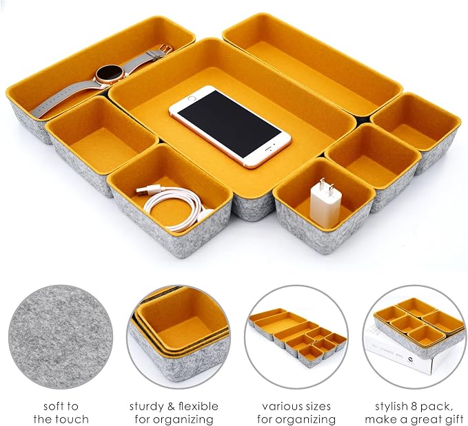Welaxy Felt Desk Drawer Organizer Trays, 8-Piece Storage Bins - Image 4