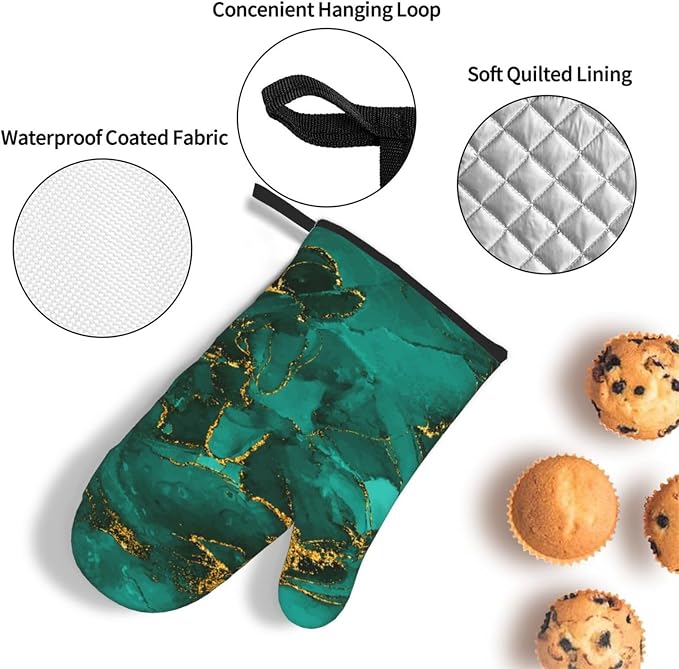Turquoise Marble Oven Mitts and Pot Holders Sets of 3 Emerald Dark Green Hot - Image 5