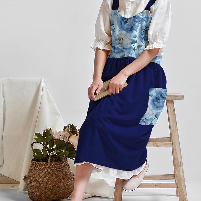 Uaussi Cotton Linen Apron Cross Back Work Apron - Image 5