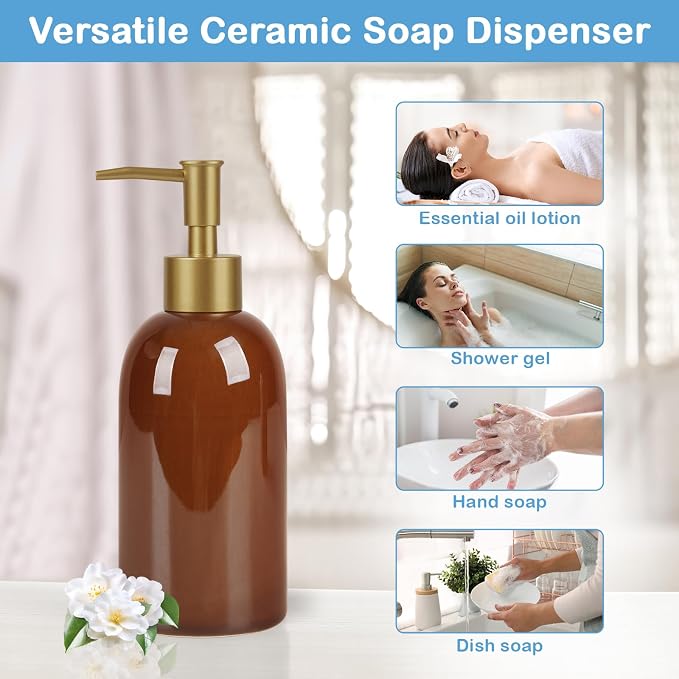 Natheeph 14OZ Ceramic Soap Dispenser Ceramic Soap Pump Dispenser Can Fill Liquid - Image 6