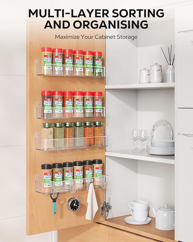 Nieifi Spice Rack Wall Mount, 4 Pack, Screw or Adhesive Installation, Spice - Image 3