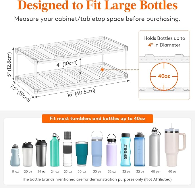 Lifewit Stackable Bottle Storage Organizer, Large Slot Water Bottle Tumbler Cup - Image 2