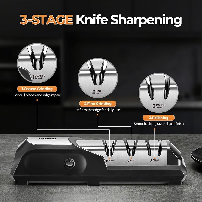 Kitchen Professional Electric Knife Sharpener: 3-Stage 100% Diamond Abrasives - Image 4