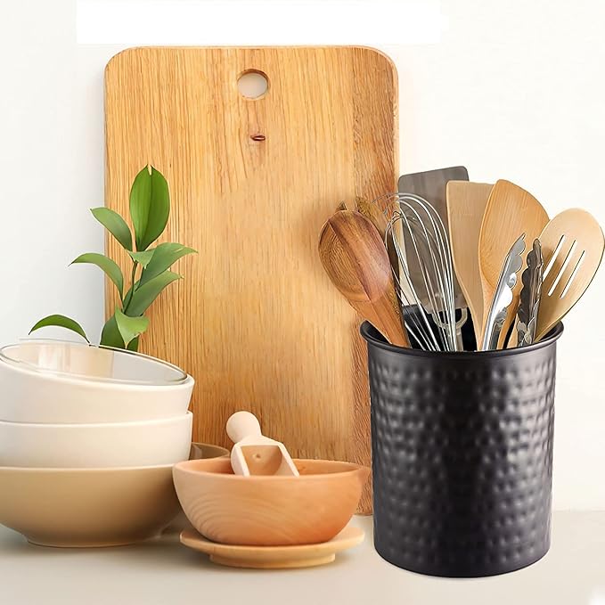 Monarch Abode Kitchen Utensil Holder – Hand Hammered Metal Black Utensil Holder - Image 4