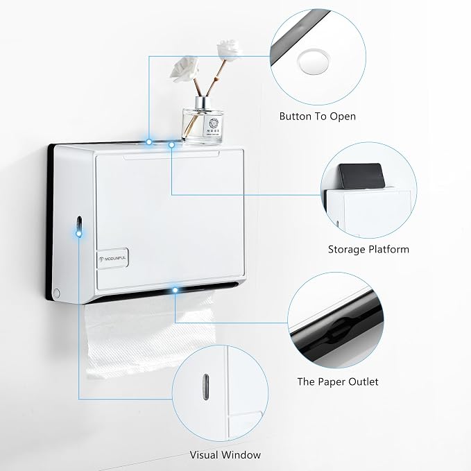 Paper Towel Dispenser for Home Bathroom: Modunful White ABS Multifold Paper - Image 4