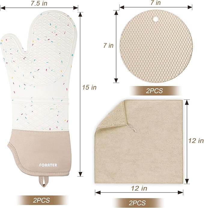 Extra Long Oven Mitts and Potholders 6Pcs Set, 500°F Heat Resistant Kitchen - Image 2