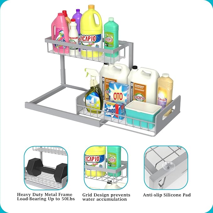 REALINN Under Sink Organizer, Pull Out Cabinet Organizer 2 Tier Slide Out Sink - Image 7