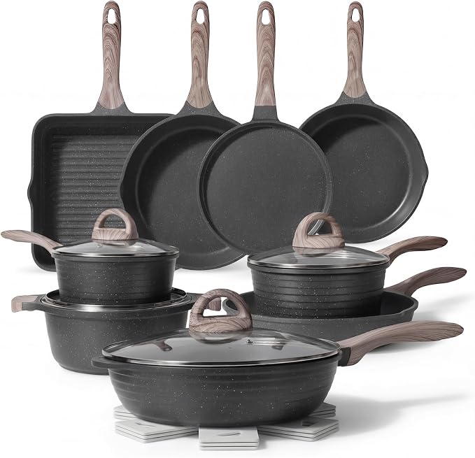 JEETEE Pots and Pans Set Non Stick 23pcs, Healthy Kitchen Cookware Sets by JEETEE