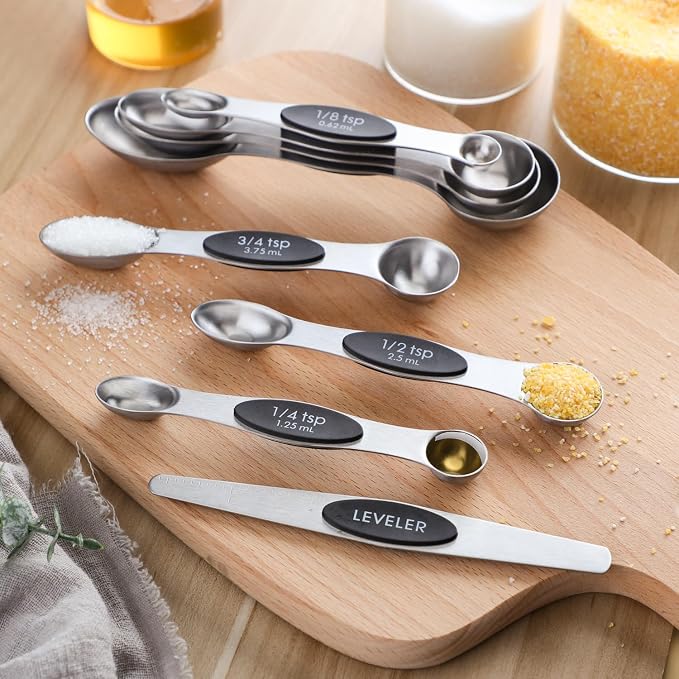 Magnetic Measuring Spoons Set of 9 Stainless Steel Dual Sided Stackable - Image 6