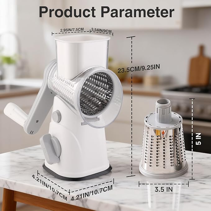 Rotary Cheese Grater Hand Crank, Kitchen Mandolin Vegetable Cheese Shredder - Image 2