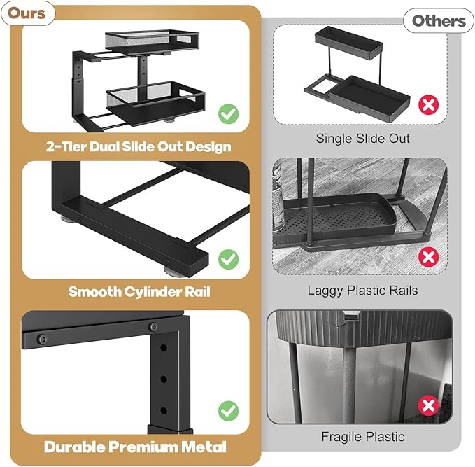1 Pack 19IN Depth Under Sink Organizer, 2-Tier Pull Out Cabinet Organizer - Image 9