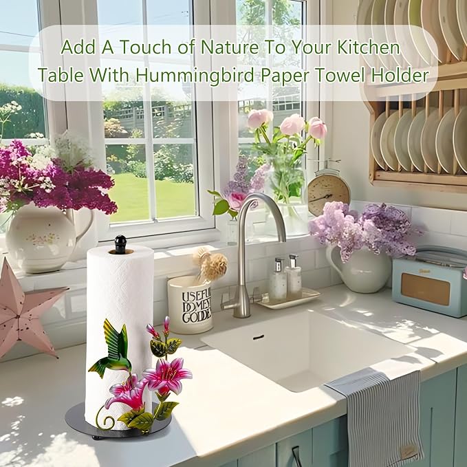 Flower & Hummingbird Decor Paper Towel Roll Holder Countertop - Image 3