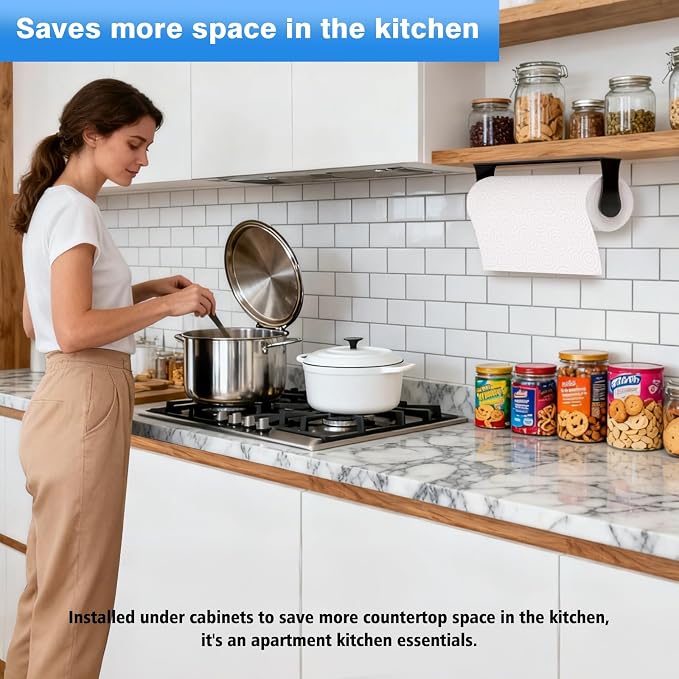 Paper Towel Holder Under Cabinet, Adhesive & Wall Mount, Under Counter Paper - Image 3