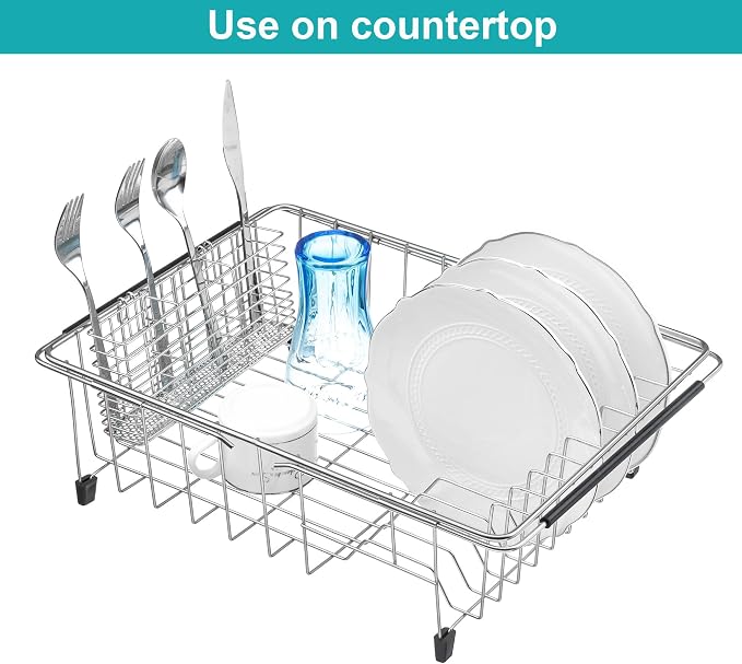 iPEGTOP Expandable Dish Drying Rack Over Sink, Rustproof Stainless Steel Basket - Image 3