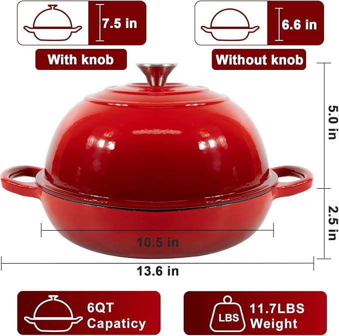 AHJ 6QT Dutch Oven For Bread Baking, Enameled Cast Iron Dutch Oven Pot - Image 2