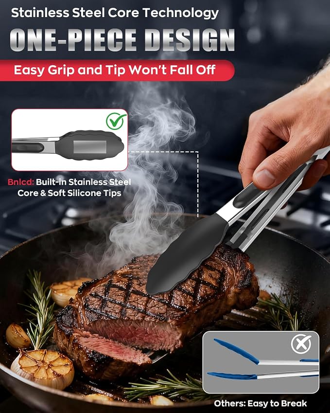 600ºF Heat Resistant Kitchen Tongs, Premium Locking Cooking Tongs - Image 5