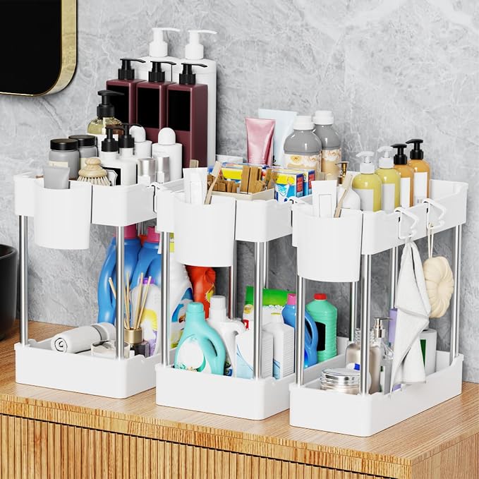 3 Pack Under Sink Organizers and Storage, 2 Tier Bathroom Cabinet Organizer - Image 6