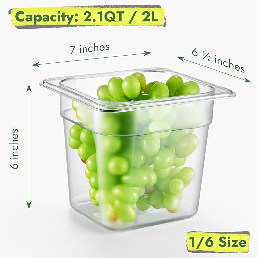 CURTA 6-Pack 1/6 Size 6" Deep NSF Polycarbonate Food Pans | Dishwasher & - Image 2