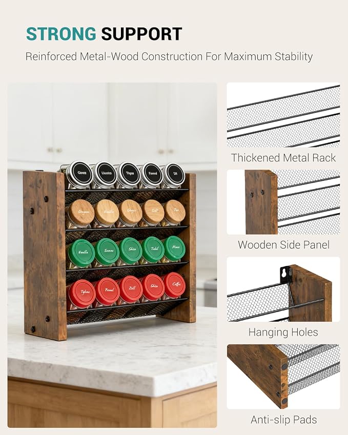 NESAPTO Spice Rack Organizer for Cabinet, Wood 4-Tier Vertical Seasoning - Image 7