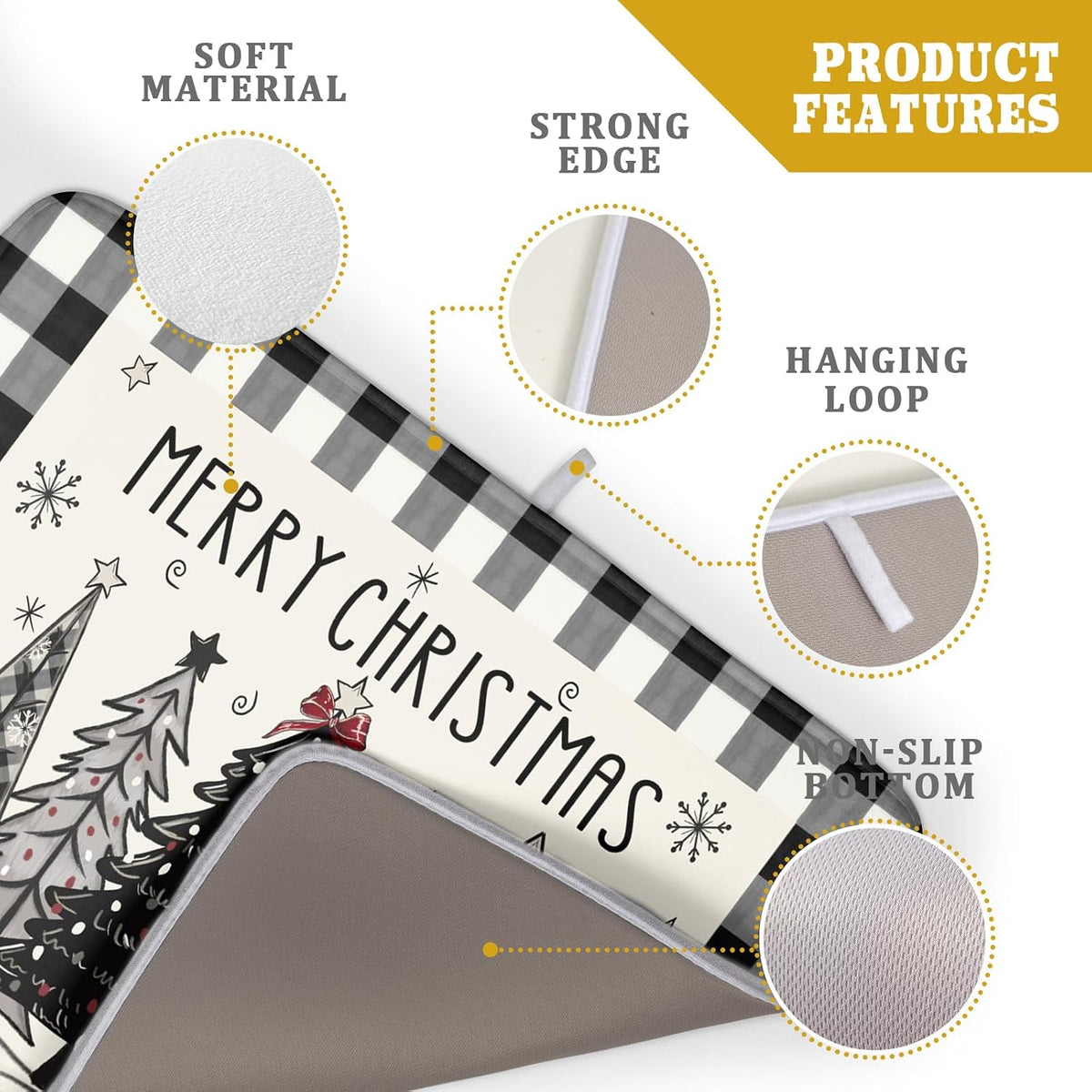 Merry Christmas Tree Dish Drying Mat for Kitchen Counter 18x24 Inch