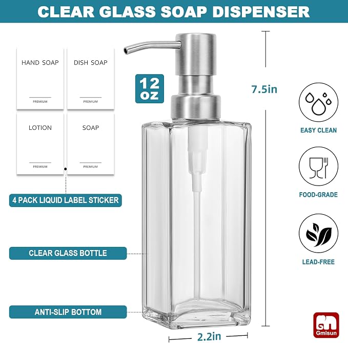 GMISUN Glass Soap Dispenser - Image 2