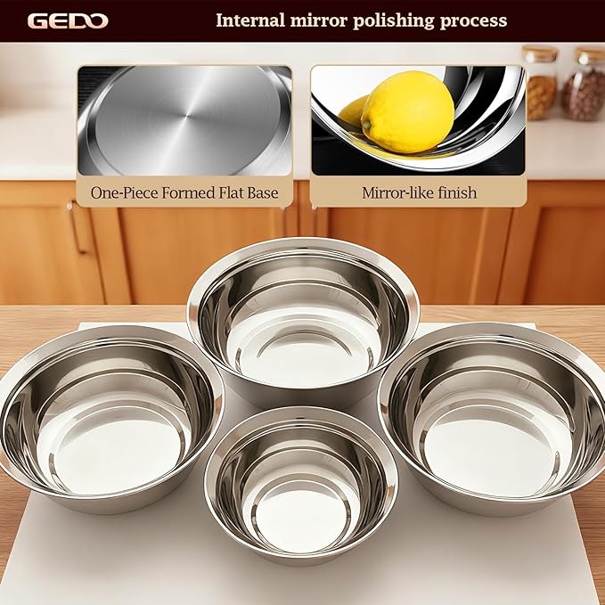 GEDO Stainless Steel 4 Piece Mixing Bowls Set, SUS316 Metal Nesting Bowls - Image 6