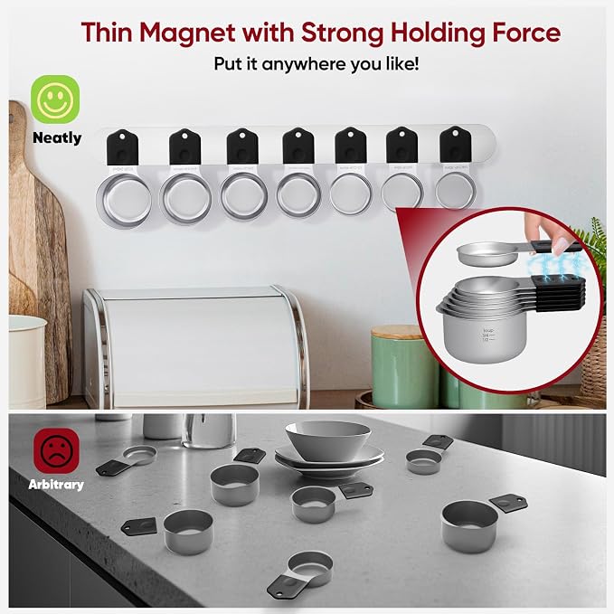 Magnetic Measuring Cups & Spoons Set|304 Stainless Steel Dual Scale Set of 15 - Image 6